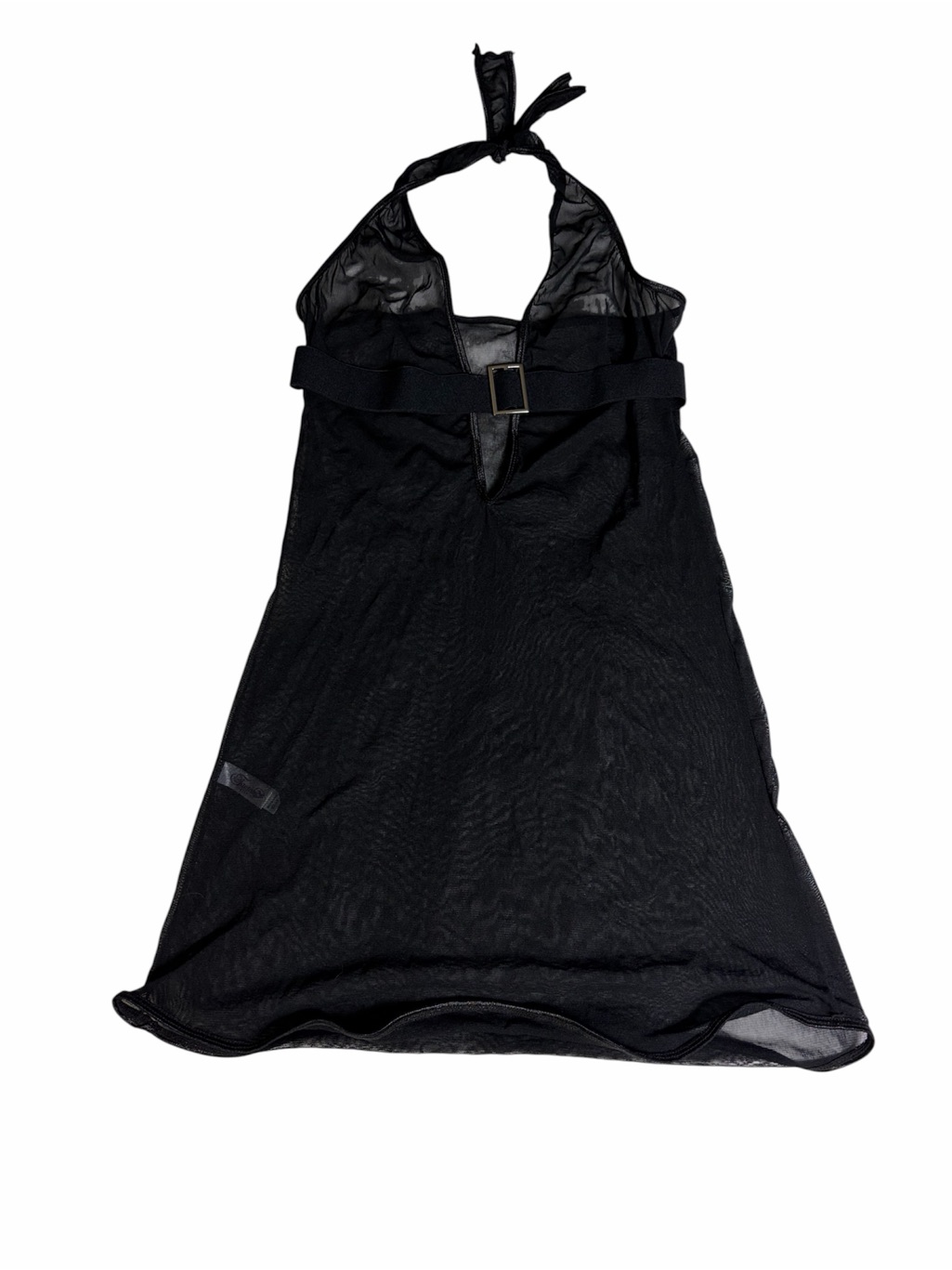 Fantasy Lingerie Black Nylon Mesh Buckle Halter Lingerie Mini Dress Size 3x4x